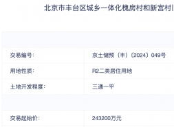 北京丰台槐房村项目再次挂牌，面积缩小、起拍价下降